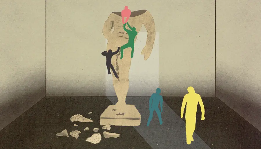 Illustration of silhouettes escaping from a statue of a man