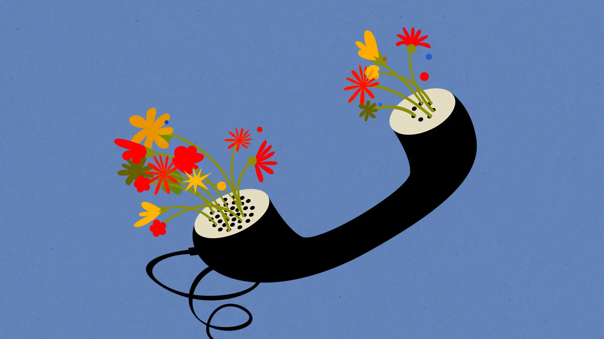 Illustration of a telephone handset with flowers emerging from it
