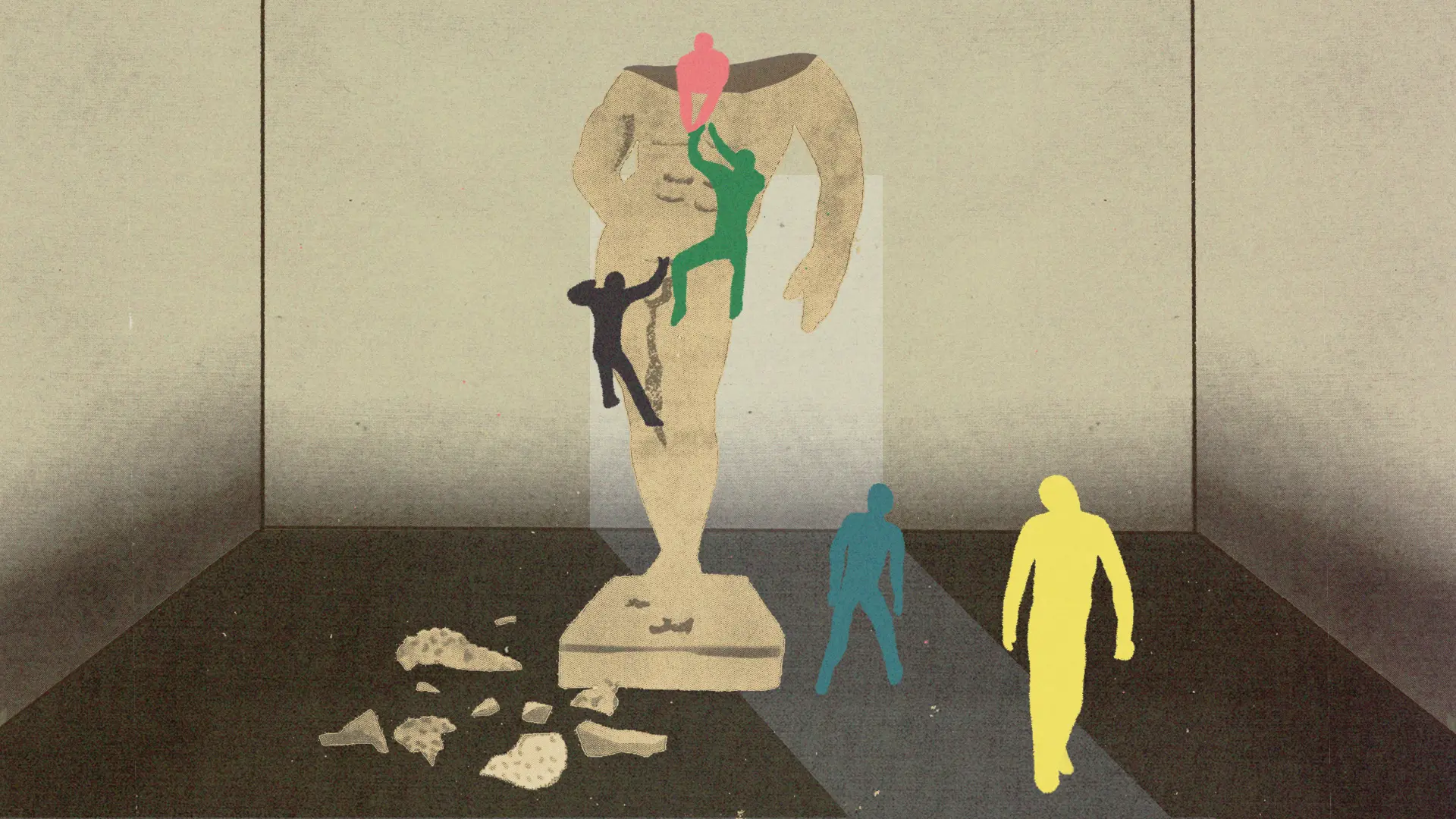 Illustration de silhouettes s'échappant d'une statue d'homme
